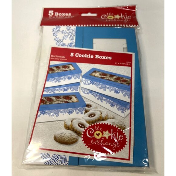 THE COOKIE EXCHANGE Holiday Cookie Boxes 5-Pack Snowflake Design Food Safe - Picture 1 of 5